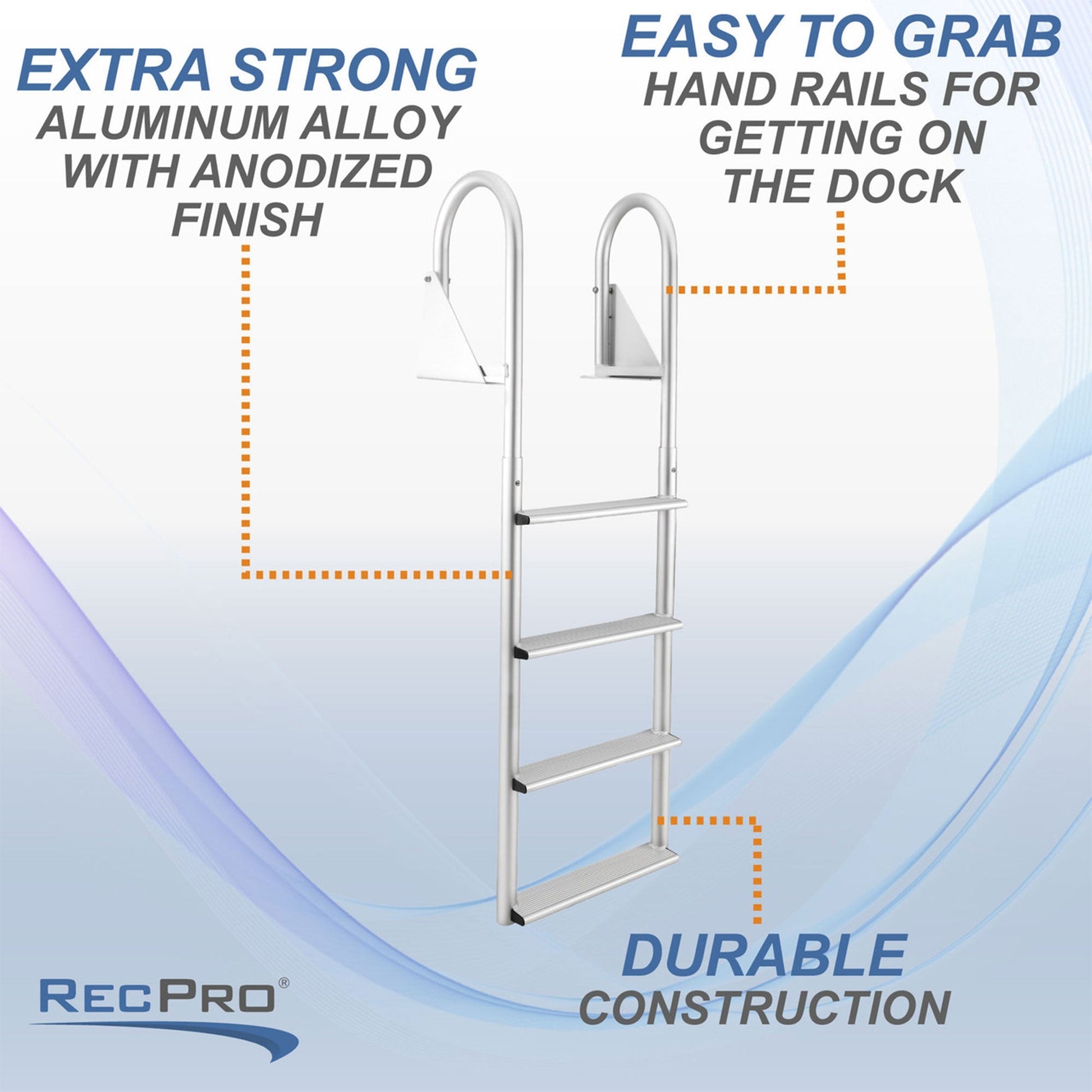 RecPro 4 Step Aluminum Marine Grade Dock Pier Attachment Flip Up Ladder, Silver - Find Fresh Goods