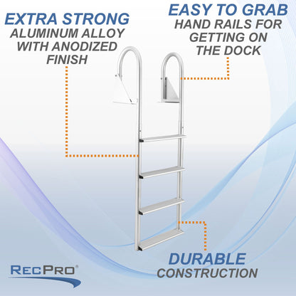 RecPro 4 Step Aluminum Marine Grade Dock Pier Attachment Flip Up Ladder, Silver - Find Fresh Goods