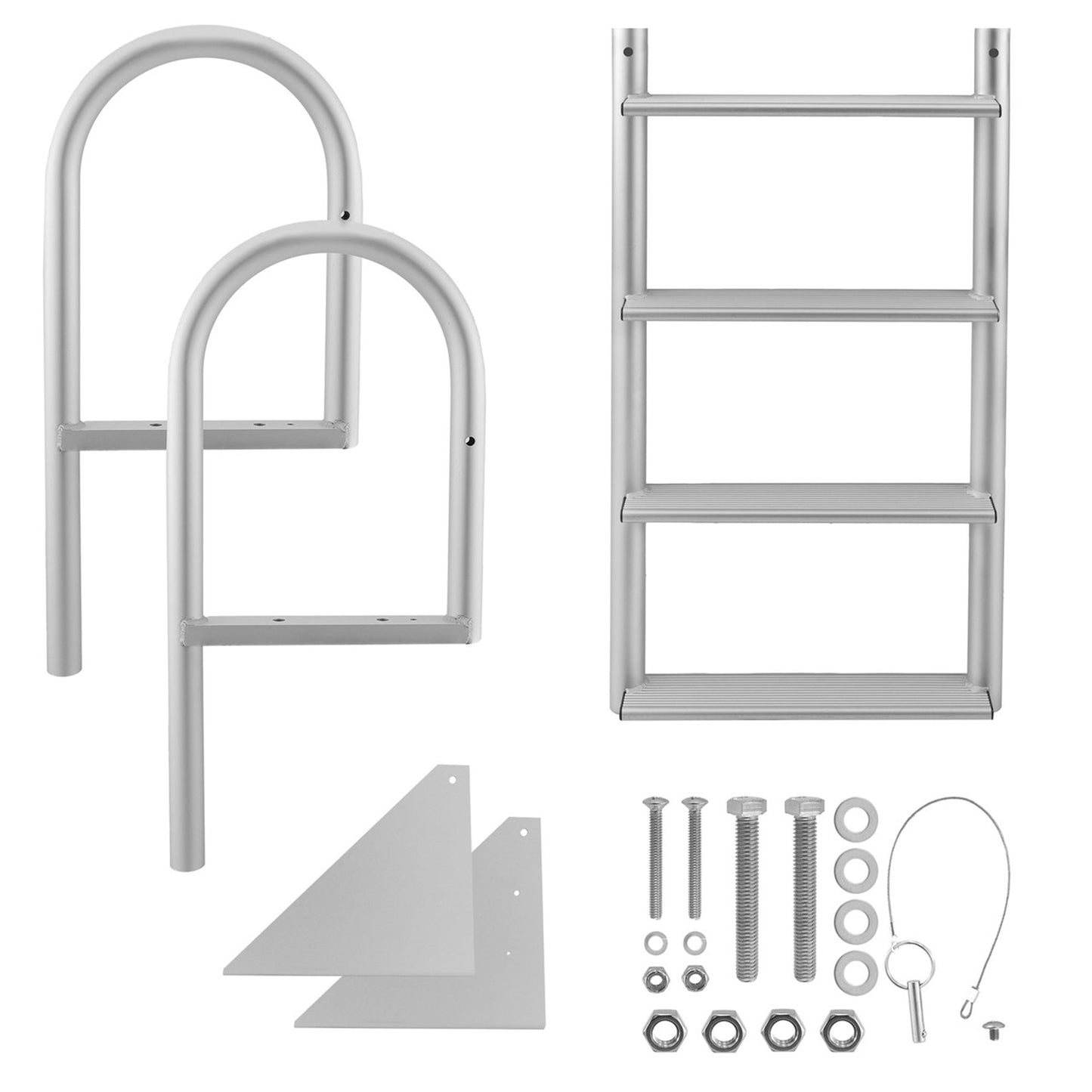 RecPro 4 Step Aluminum Marine Grade Dock Pier Attachment Flip Up Ladder, Silver - Find Fresh Goods