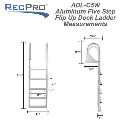 RecPro 5 Step Aluminum Marine Grade Dock Pier Attachment Flip Up Ladder, Silver - Find Fresh Goods