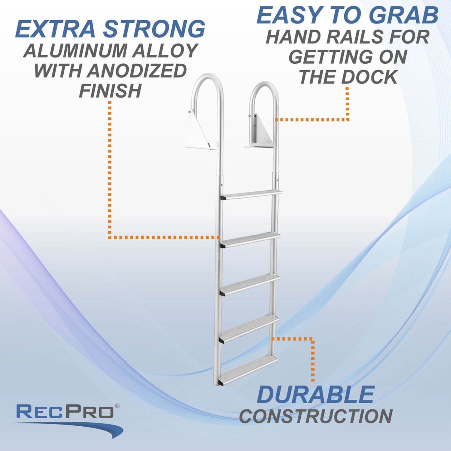 RecPro 5 Step Aluminum Marine Grade Dock Pier Attachment Flip Up Ladder, Silver - Find Fresh Goods