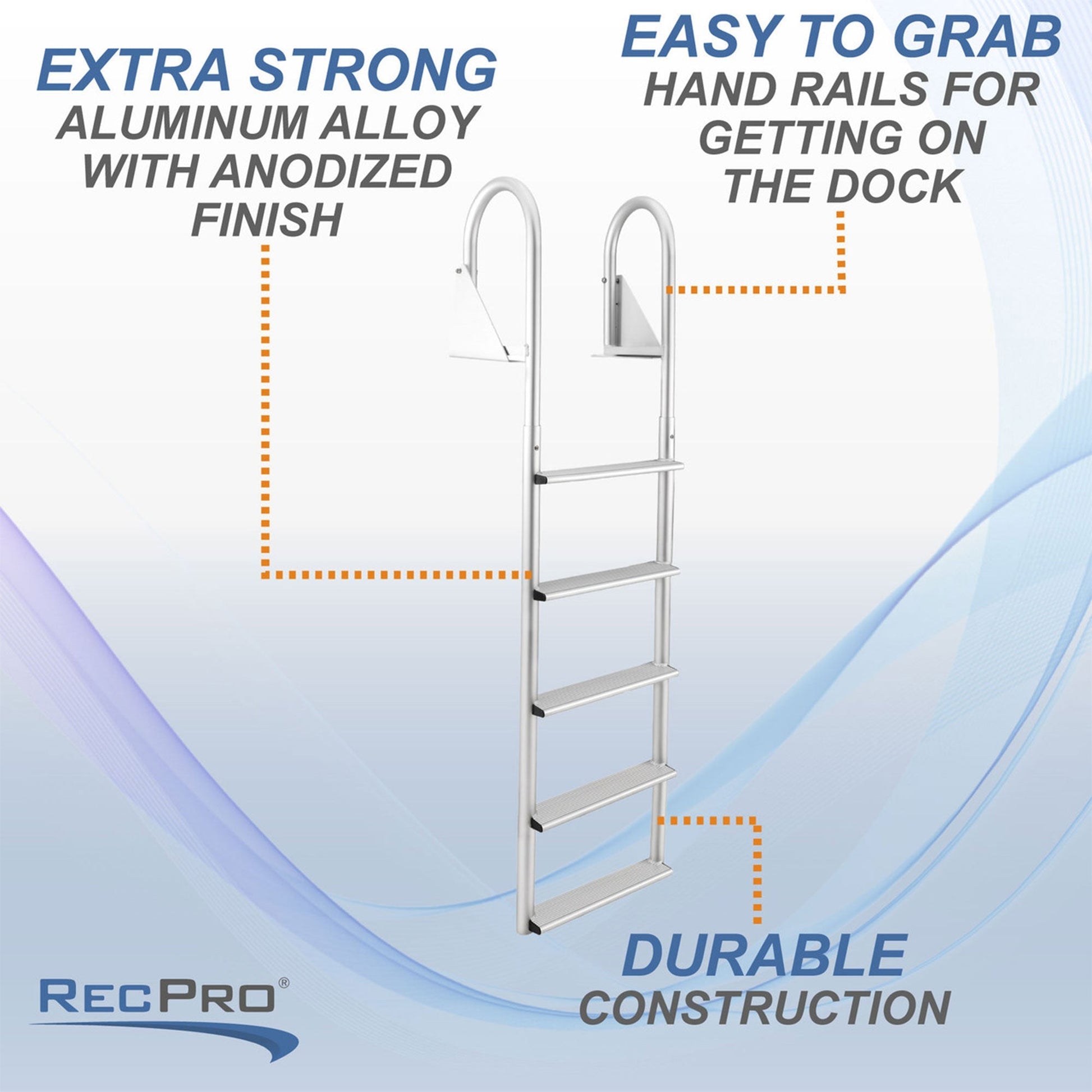 RecPro 5 Step Aluminum Marine Grade Dock Pier Attachment Flip Up Ladder, Silver - Find Fresh Goods