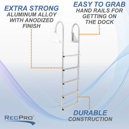 RecPro 5 Step Aluminum Marine Grade Dock Pier Attachment Flip Up Ladder, Silver - Find Fresh Goods