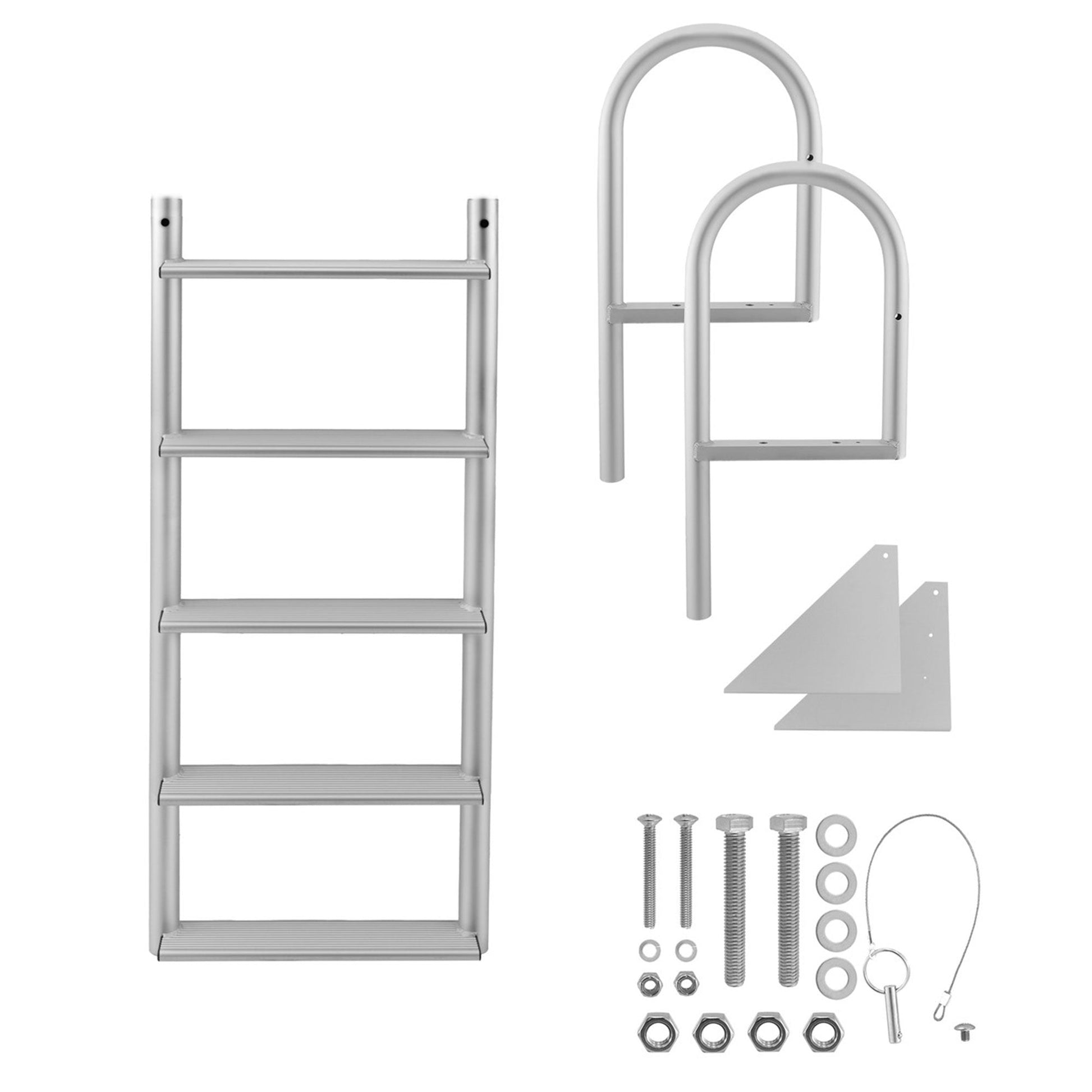 RecPro 5 Step Aluminum Marine Grade Dock Pier Attachment Flip Up Ladder, Silver - Find Fresh Goods