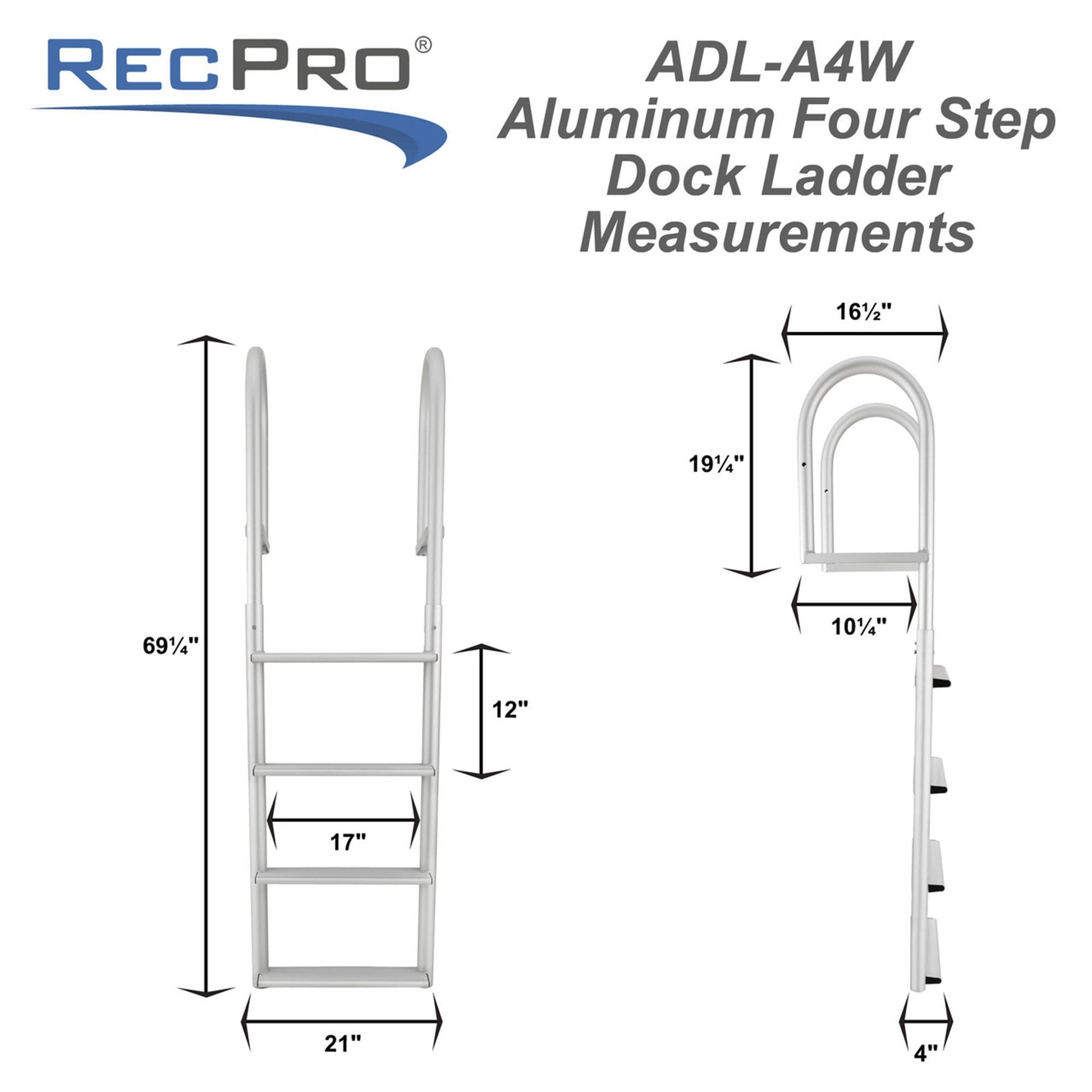 RecPro 4 Step Aluminum Marine Grade Dock and Pier Stationary Ladder, Silver - Find Fresh Goods