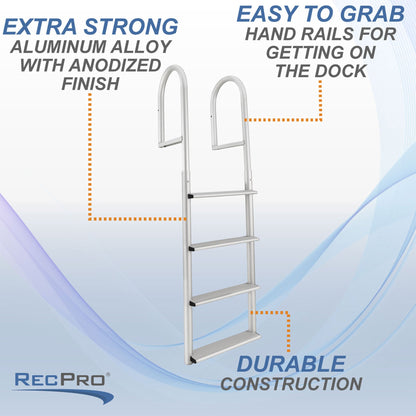 RecPro 4 Step Aluminum Marine Grade Dock and Pier Stationary Ladder, Silver - Find Fresh Goods