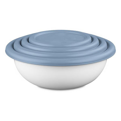 Sterilite Nesting Mixing Covered Bowl Set with Lids, Washed Blue, (Set of 6)