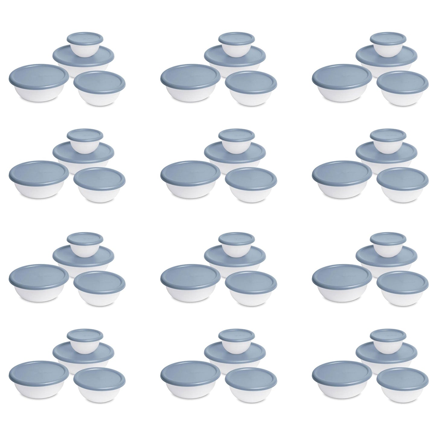 Sterilite Nesting Mixing Covered Bowl Set with Lids, Washed Blue (Set of 12)
