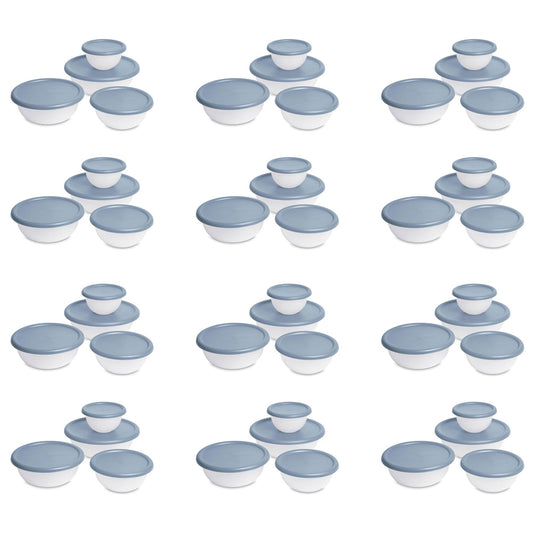 Sterilite Nesting Mixing Covered Bowl Set with Lids, Washed Blue (Set of 12)