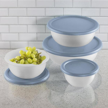 Sterilite Nesting Mixing Covered Bowl Set with Lids, Washed Blue (Set of 12)