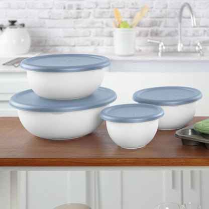 Sterilite Nesting Mixing Covered Bowl Set with Lids, Washed Blue (Set of 12)