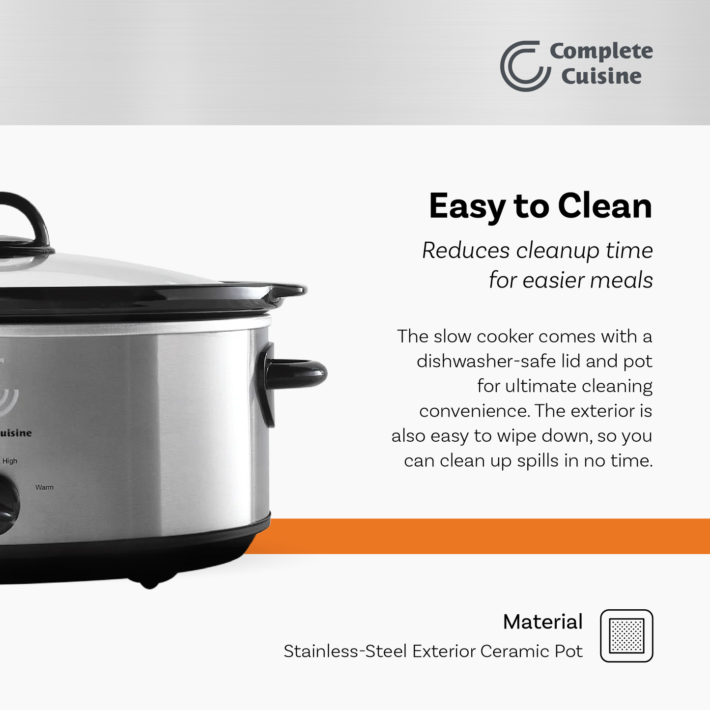 Complete Cuisine CC-SL-6000-SS 6-Quart Oval Stainless-Steel Slow Cooker