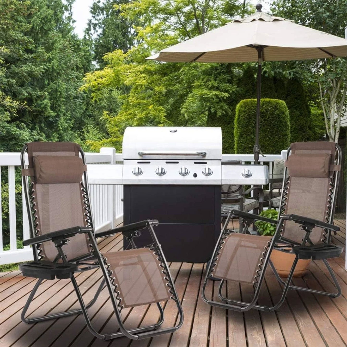 Trappers Peak Adjustable Zero-Gravity Folding Chairs, Set of 2, Brown