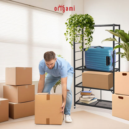 Origami R2 Series Folding Steel Storage Rack with Adjustable Shelves, Black