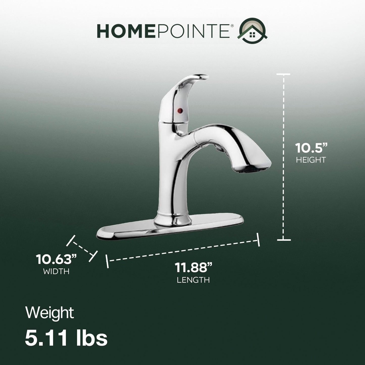 HomePointe Single Loop Handle Kitchen Faucet With Pull Out Spray, Chrome Finish