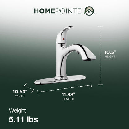 HomePointe Single Loop Handle Kitchen Faucet With Pull Out Spray, Chrome Finish