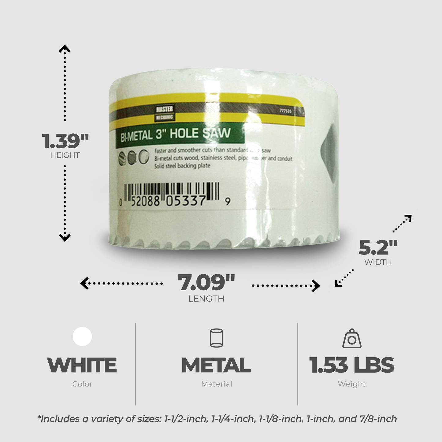 Master Mechanic 6 Piece Bi Metal Hole Saw Drive Plate on Hole Saws Under 3 Inch