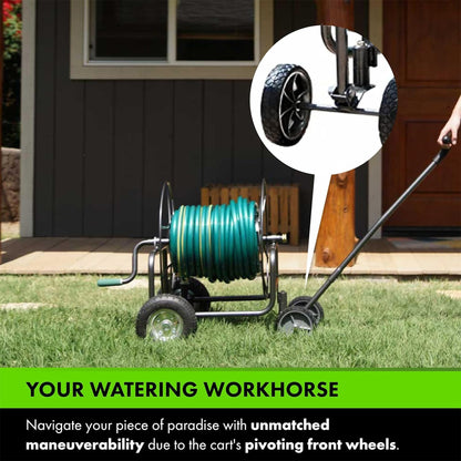Yard Butler 4 Wheel Heavy Duty Steel Hose Truck Holds 400 Feet of Hose, Black