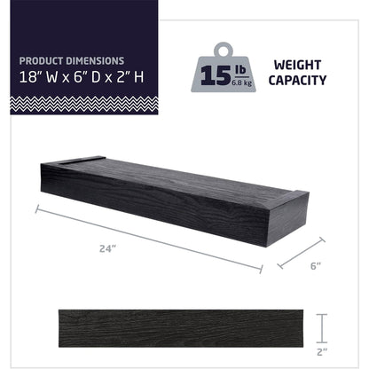 Four Seasons Courtyard 18 Inch Modern Floating Shelf Holds 15 lbs, 2 Pack, Black