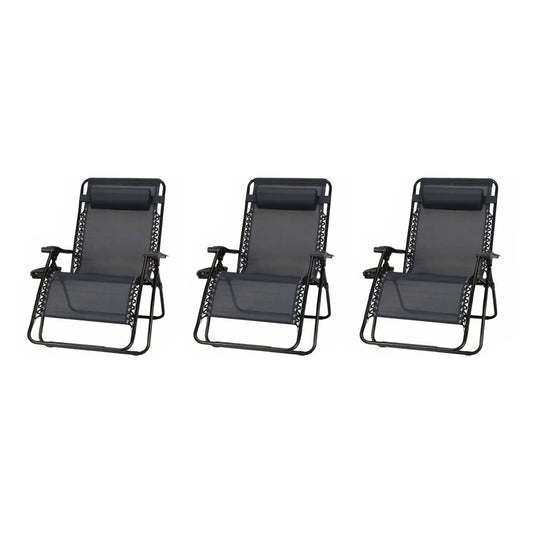 Four Seasons Courtyard Sunny Isles XL Steel Zero Gravity Chair, Black (3 Pack)