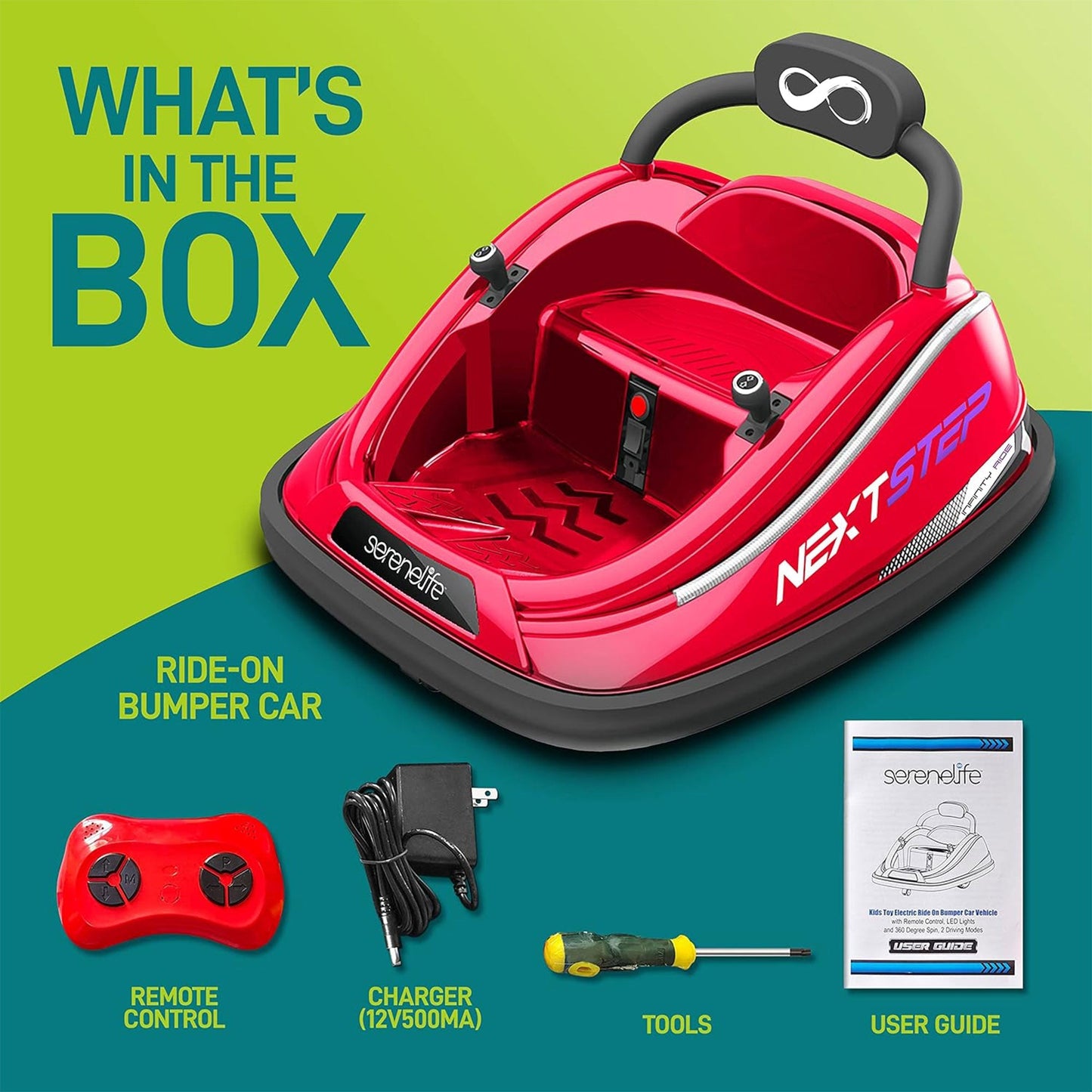 Serenelife 360 Degree Spinning Bumper Car w/Adjustable Belt & Controls, Red