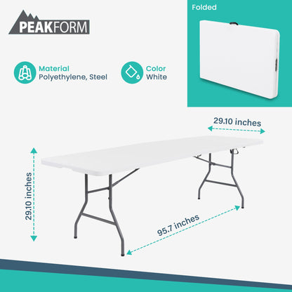Plastic Development Group 816 Fold In Half 8 Foot Folding Banquet Table, White