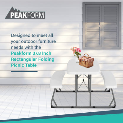 Peakform 37.8 Inch Rectangular Folding Picnic Table Double Bench Seating, White