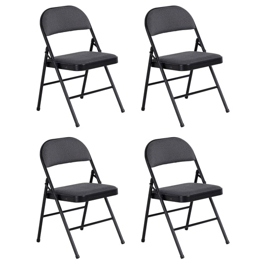 Peakform Folding Vinyl Padded Chair with Comfortable Seat Cushion, 4 Pack, Black