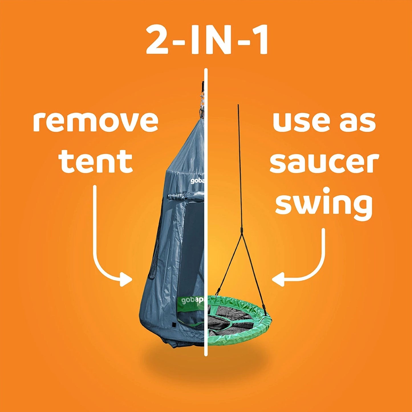 gobaplay Round Platform Saucer Tree Swing, Green with Hanging Tent Cover, Grey