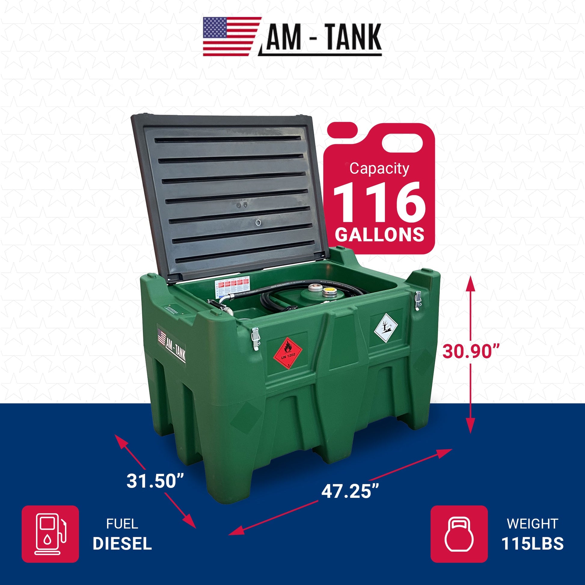 AM-TANK 116 Gal Portable Diesel Tank w/ Electric Transfer Pump & Storage, Green - Find Fresh Goods
