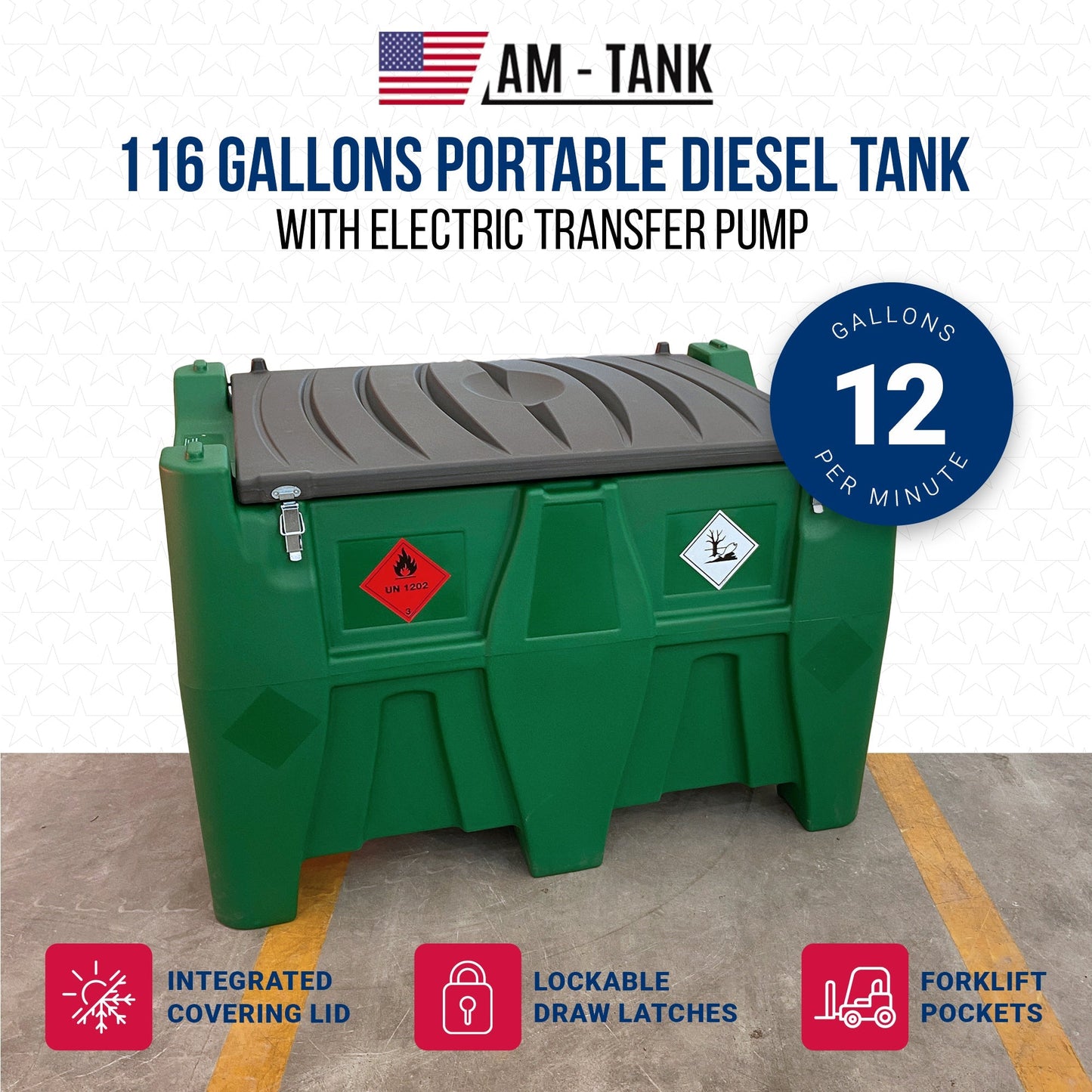 AM-TANK 116 Gal Portable Diesel Tank w/ Electric Transfer Pump & Storage, Green - Find Fresh Goods