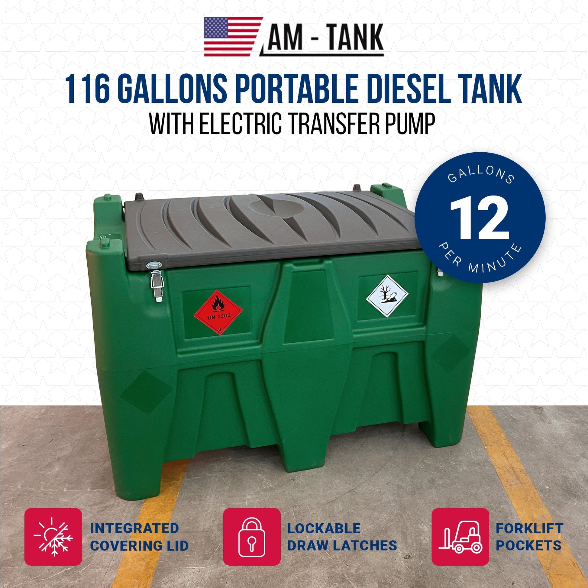 AM-TANK 116 Gal Portable Diesel Tank w/ Electric Transfer Pump & Storage, Green - Find Fresh Goods