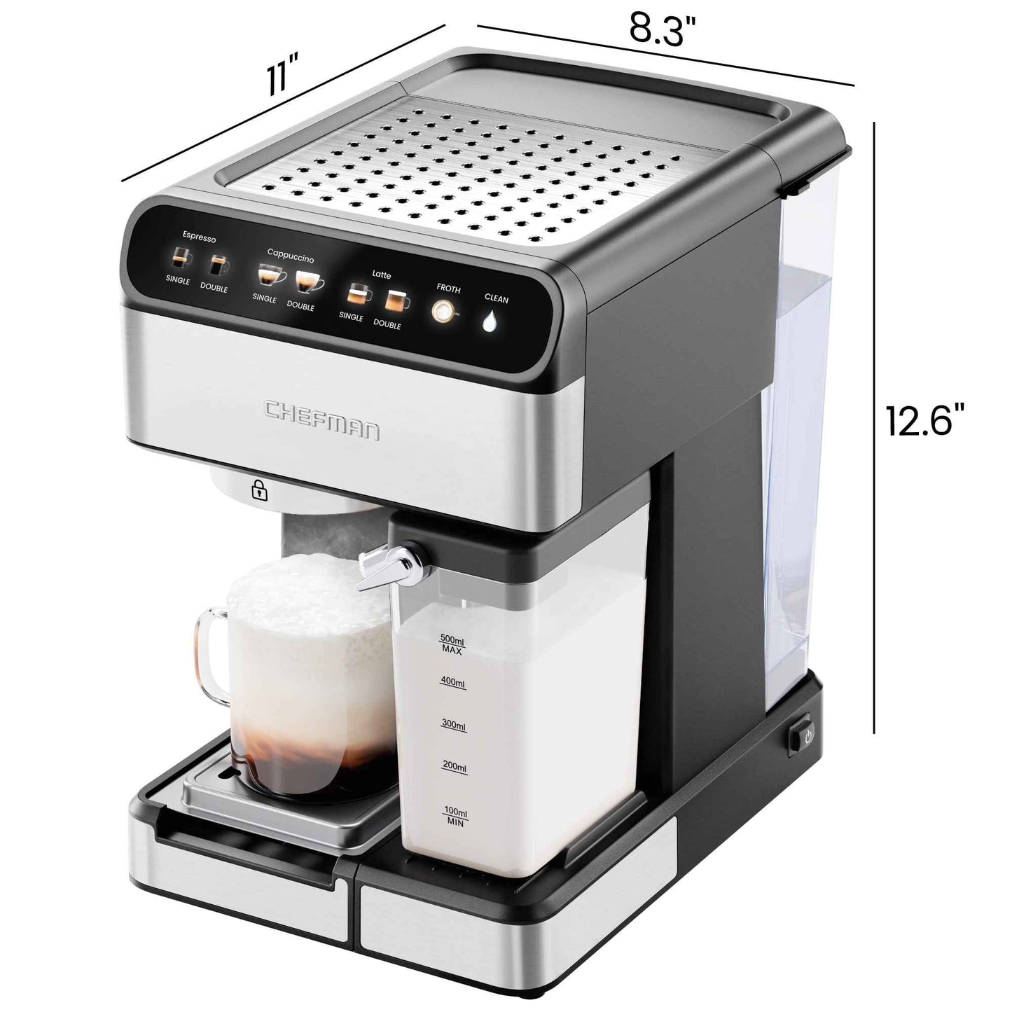 Chefman CaféMaster Pro Espresso Machine w/ Milk Frother for Cappuccinos & Lattes – Stainless Steel