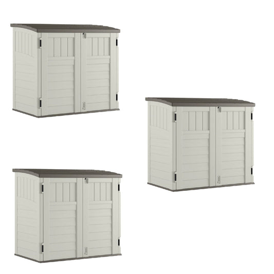 Suncast 3 Door Locking System Horizontal Storage Shed Stow Away, Ivory (3 Pack)