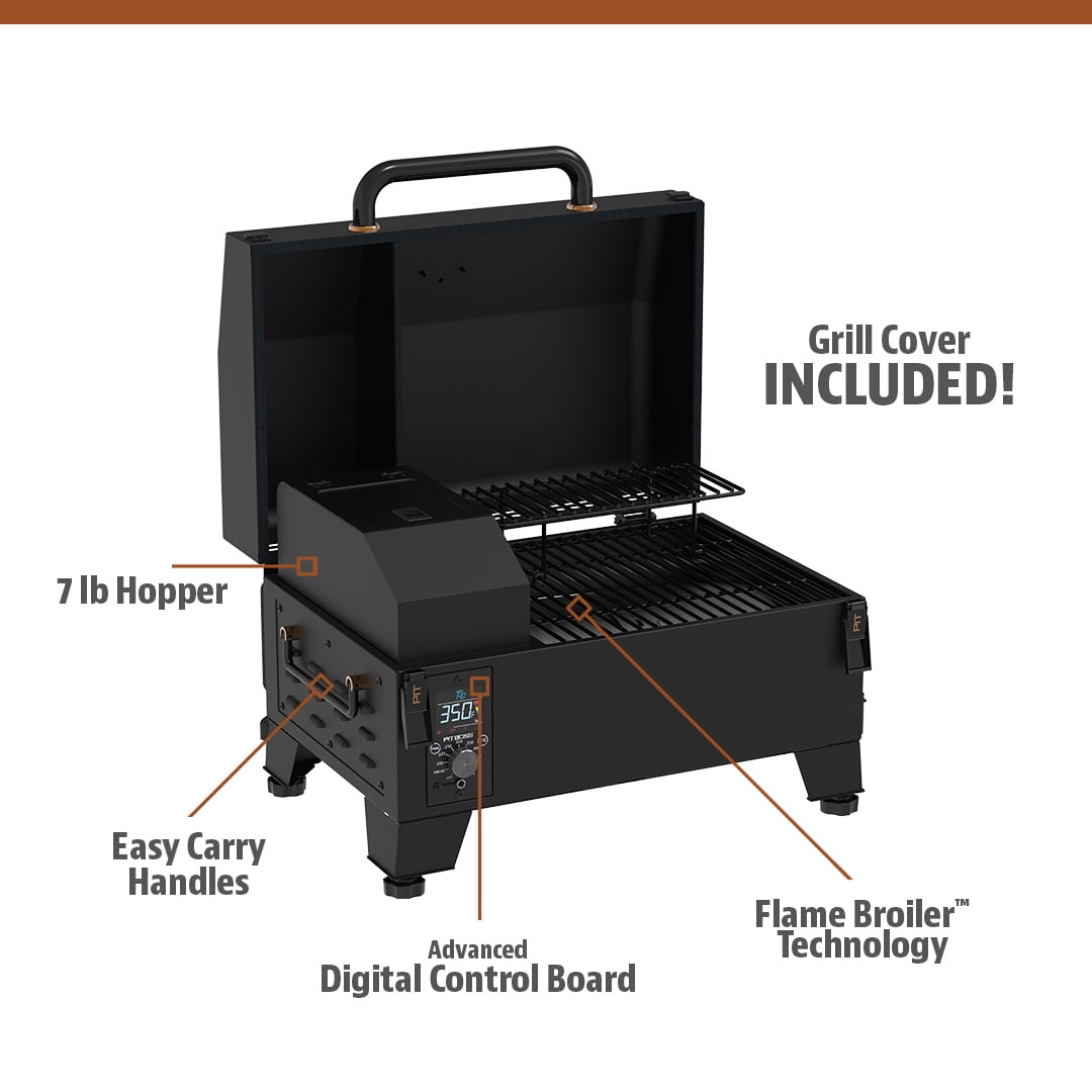 Pit Boss Pit Stop Tabletop 250 Sq in Wood Fired Pellet Grill and Smoker – Onyx Series