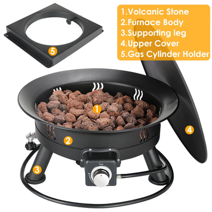 Pirecart 24 inch Portable Fire Pit 58,000 BTU Outdoor Propane Gas Fire Pit Bowl with Cover & Lava Rock