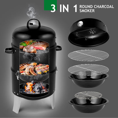 Zintown BBQ Charcoal Grill Outdoor Barbecue Pit Smoker with 3 IN 1 BBQ Grill for Patio Backyard