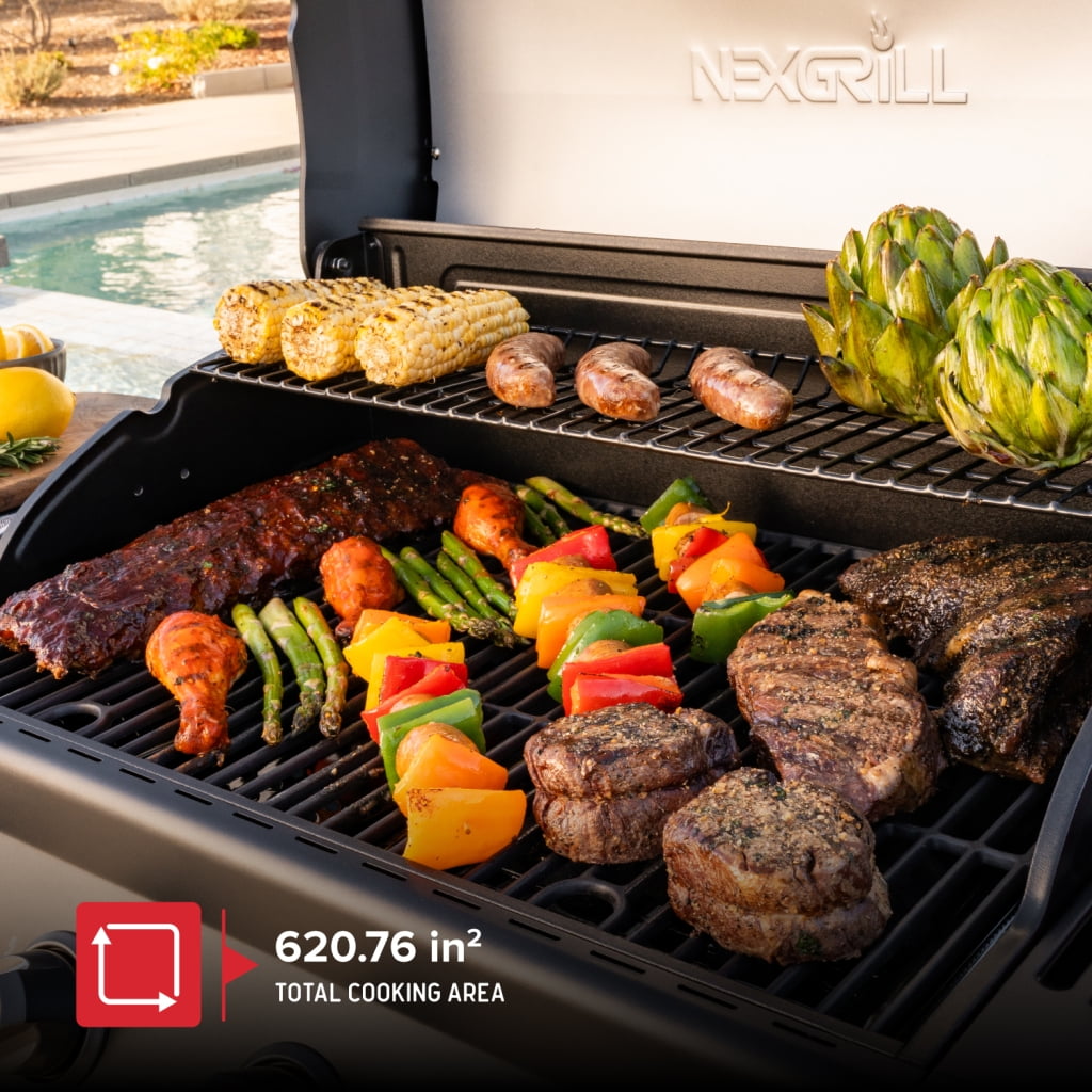 Nexgrill 4-Burner Propane Gas Grill with 2-In-1 Charcoal Tray & Side Burner, Stainless Steel Frame, 626 SQ In Total Cooking Space, 60,000 BTUs, BBQ Grill Perfect for Outdoor Gatherings - 720-1141