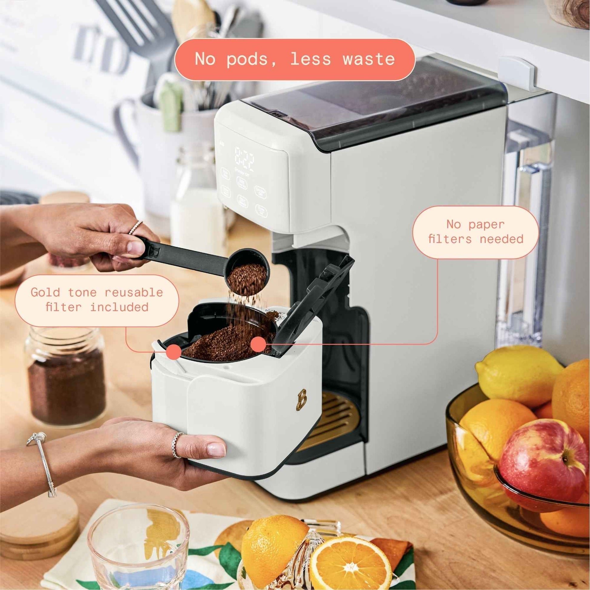 Beautiful Perfect Grind™ Programmable Single Serve Coffee Maker, White Icing by Drew Barrymore