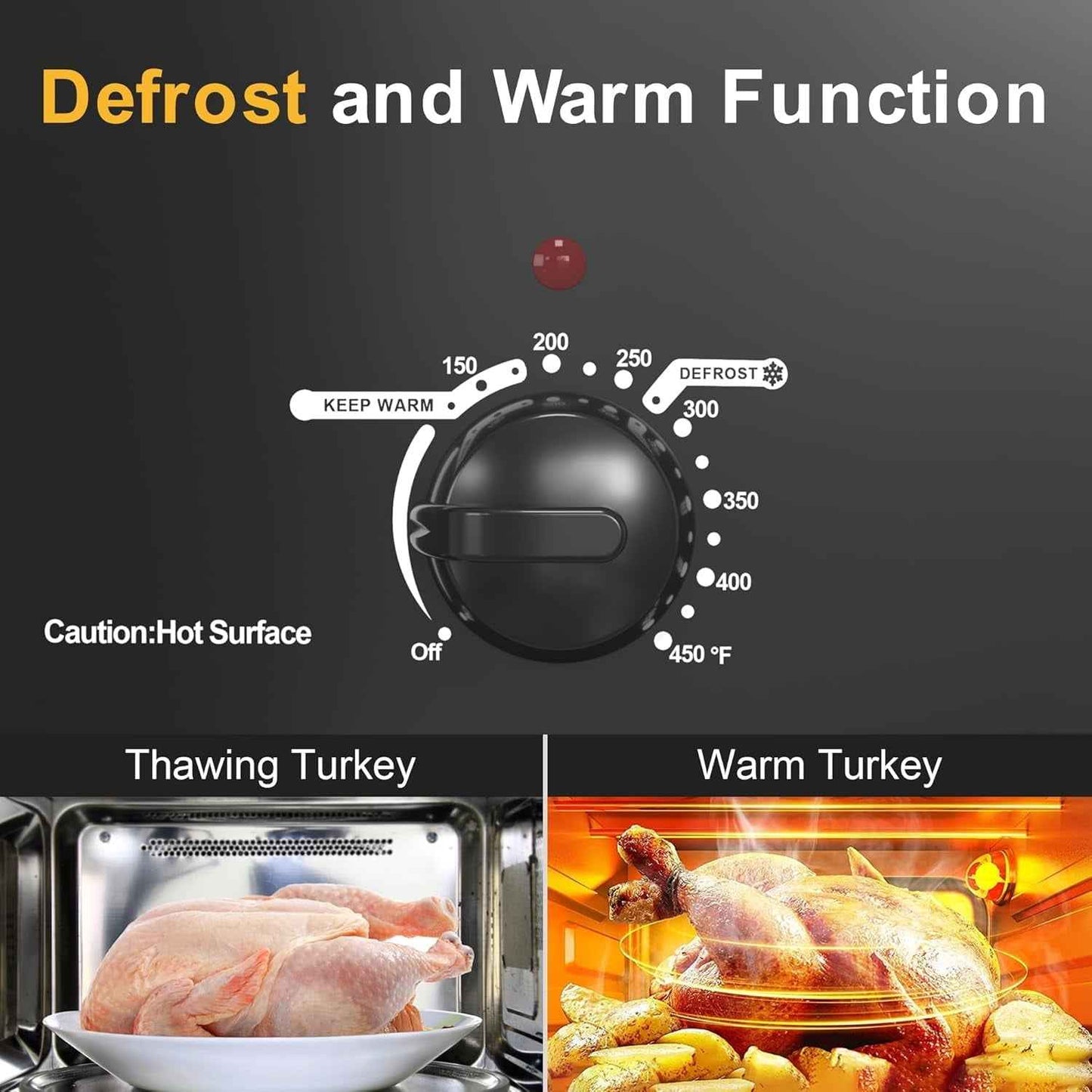 22 Quart Electric Roaster Oven with Visible & Self-Basting Lid, Large Turkey Roaster with Defrost Warm Function, Adjustable Temperature, Removable Pan Rack, Stainless Steel