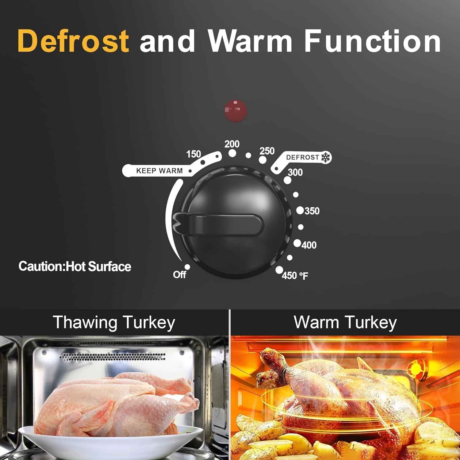 22 Quart Electric Roaster Oven with Visible & Self-Basting Lid, Large Turkey Roaster with Defrost Warm Function, Adjustable Temperature, Removable Pan Rack, Stainless Steel