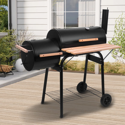 Seizeen Charcoal Grill w/Smoker, Outdoor BBQ Grill with Side Table, Portable Offset Smoker W/2-Zone Area