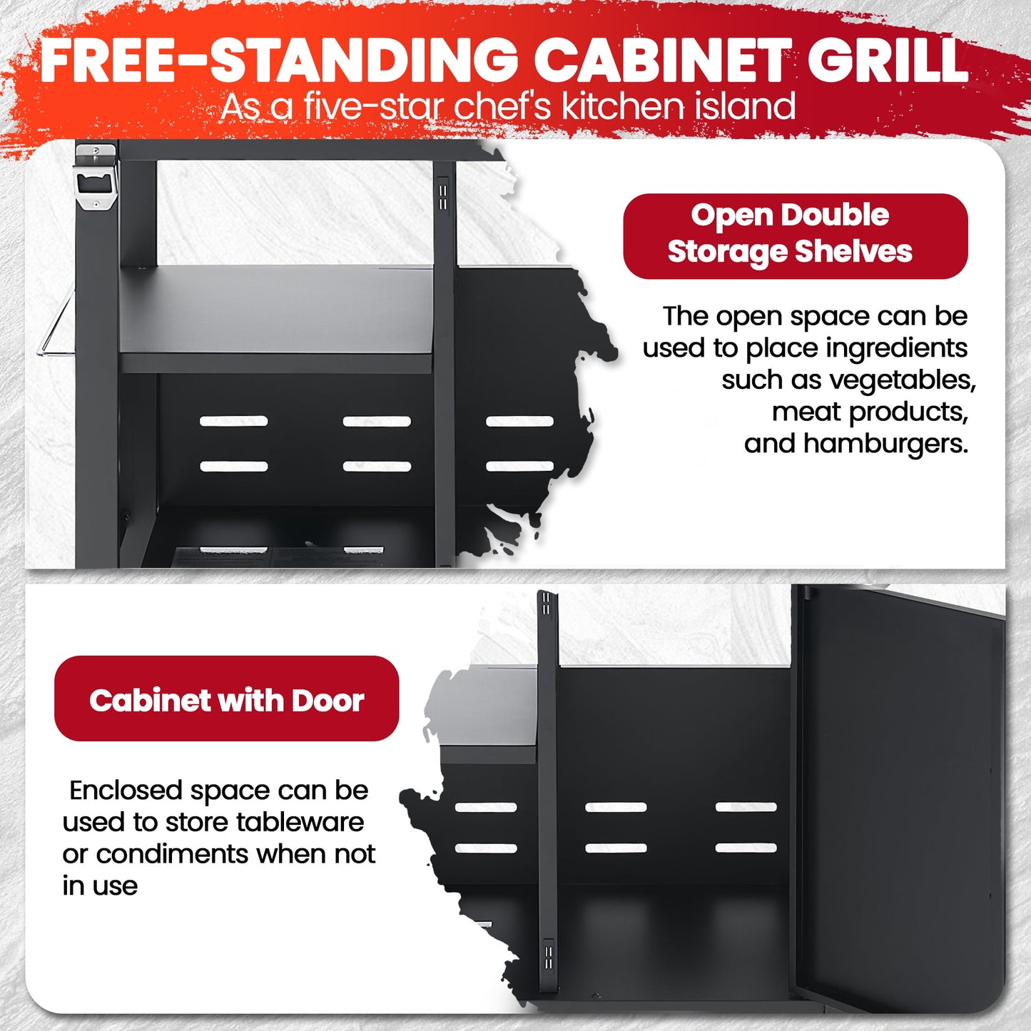 Seizeen 4-Burner Stainless Steel Gas Grill with Side Burner, 46,790 BTU, Enameled Cast Iron Grate, Outdoor BBQ