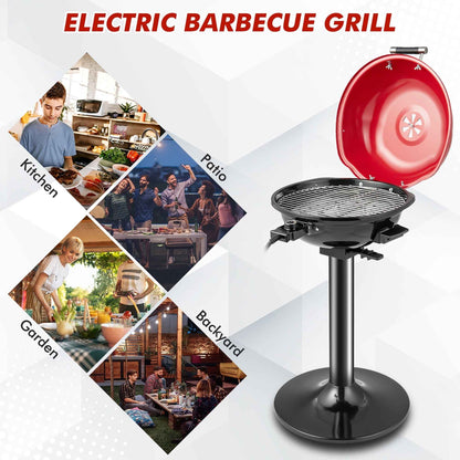 Costway Portable 1600W Electric BBQ Grill with Temperature Control & Grease Collector Red