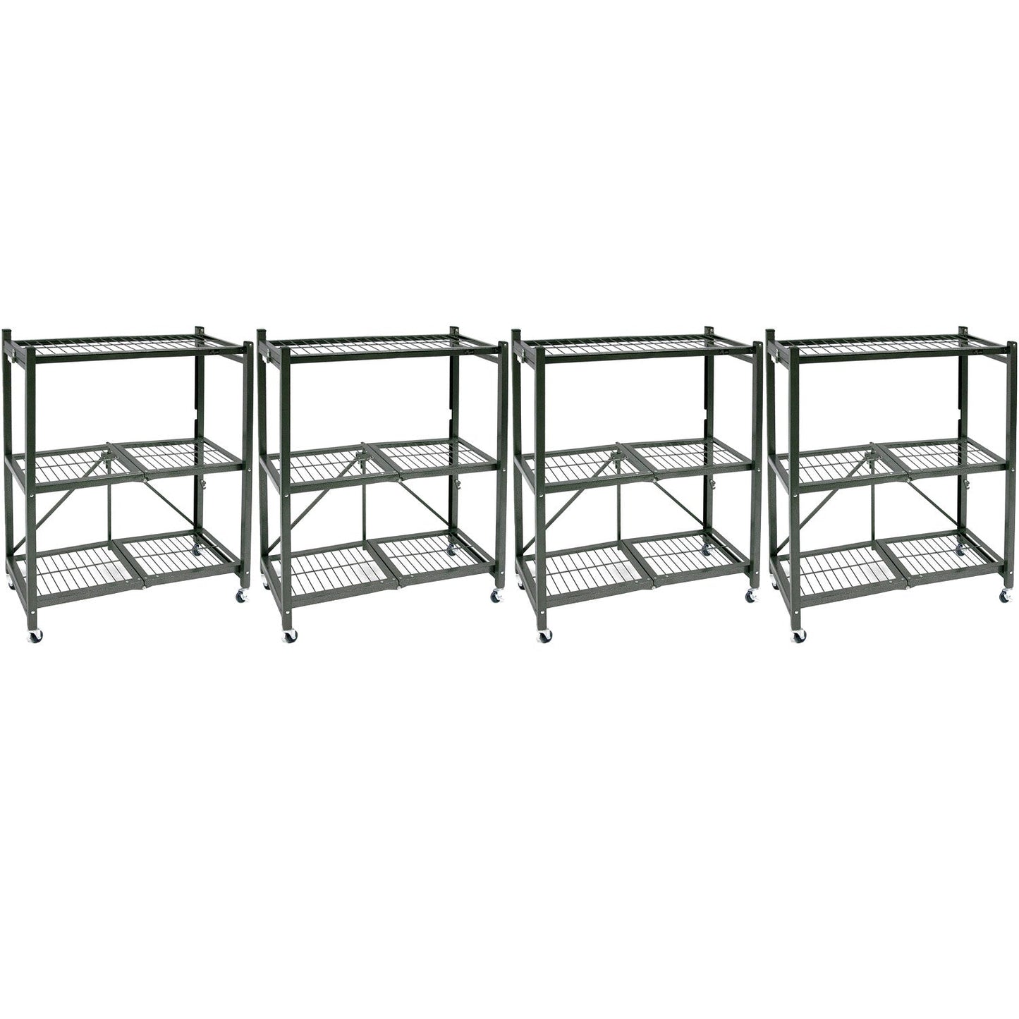 Origami R3 Foldable 3-Tiered Shelf Storage Rack & Wheels, Pewter (4 Pack)