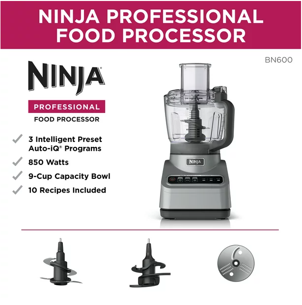 Ninja Professional Food Processor, 850 Watts, 9-Cup Capacity, Auto-iQ Preset Programs, BN600