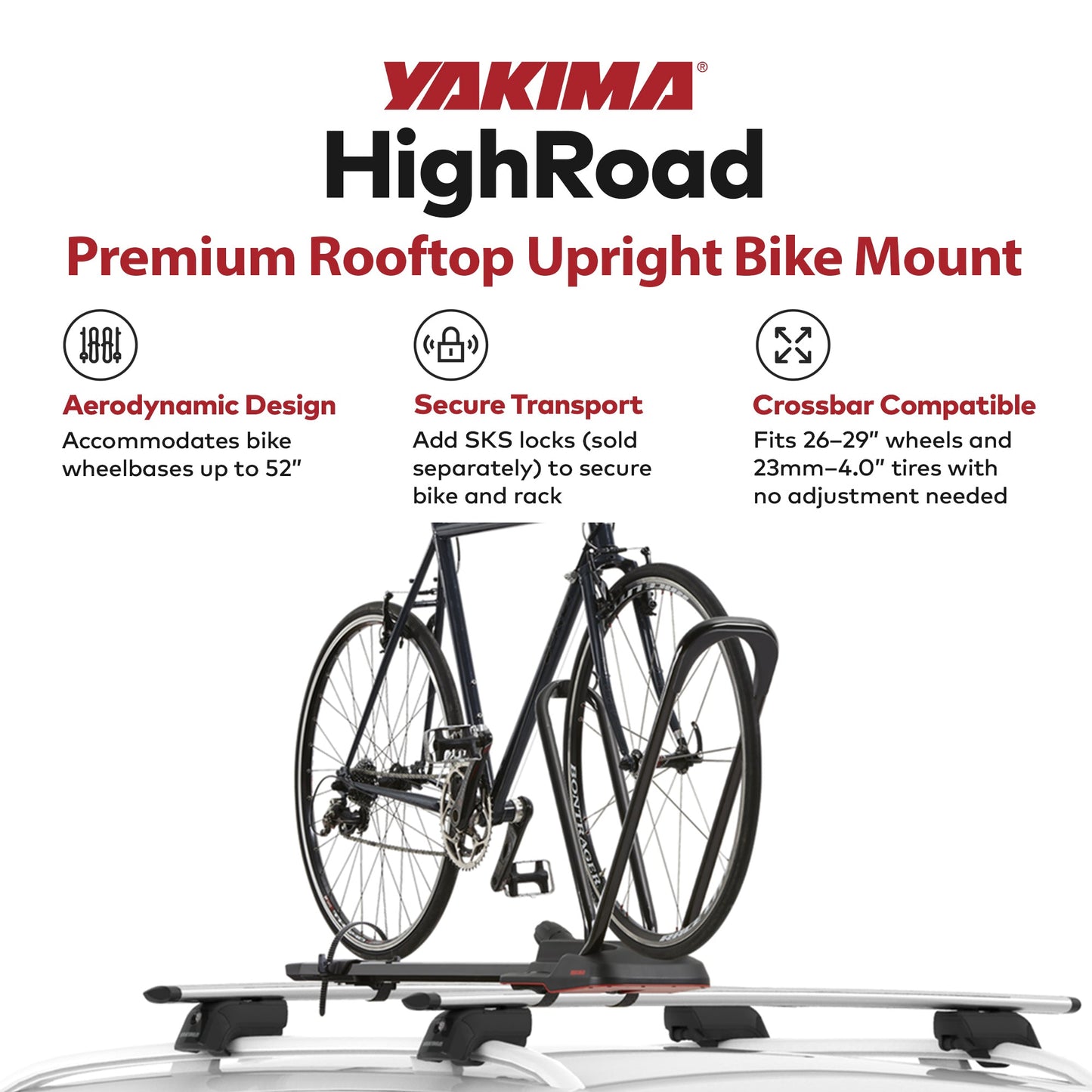 Yakima HighRoad Rooftop Upright Bike Mount with TorqueRight Knob and Tray, Black - Find Fresh Goods