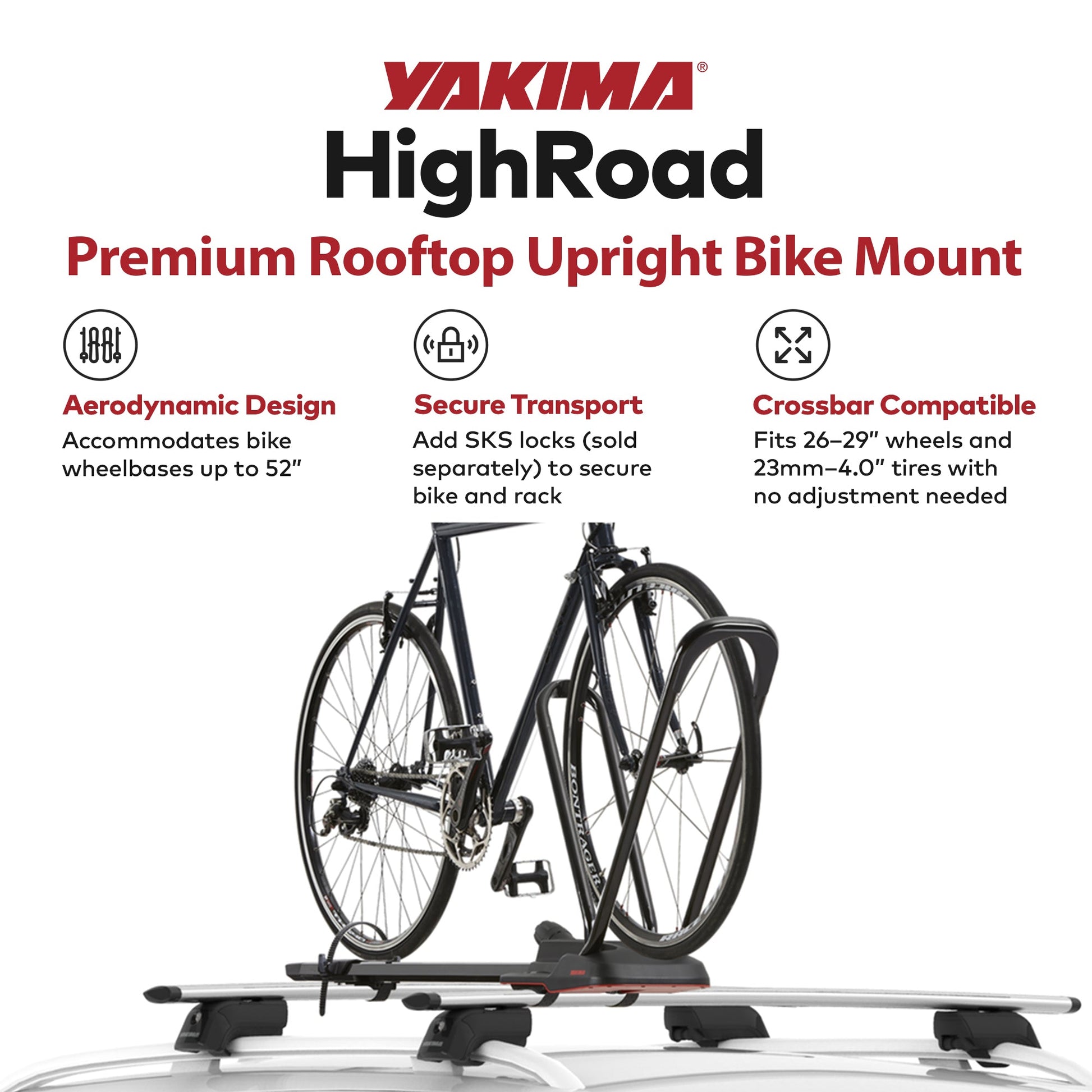 Yakima HighRoad Rooftop Upright Bike Mount with TorqueRight Knob and Tray, Black - Find Fresh Goods
