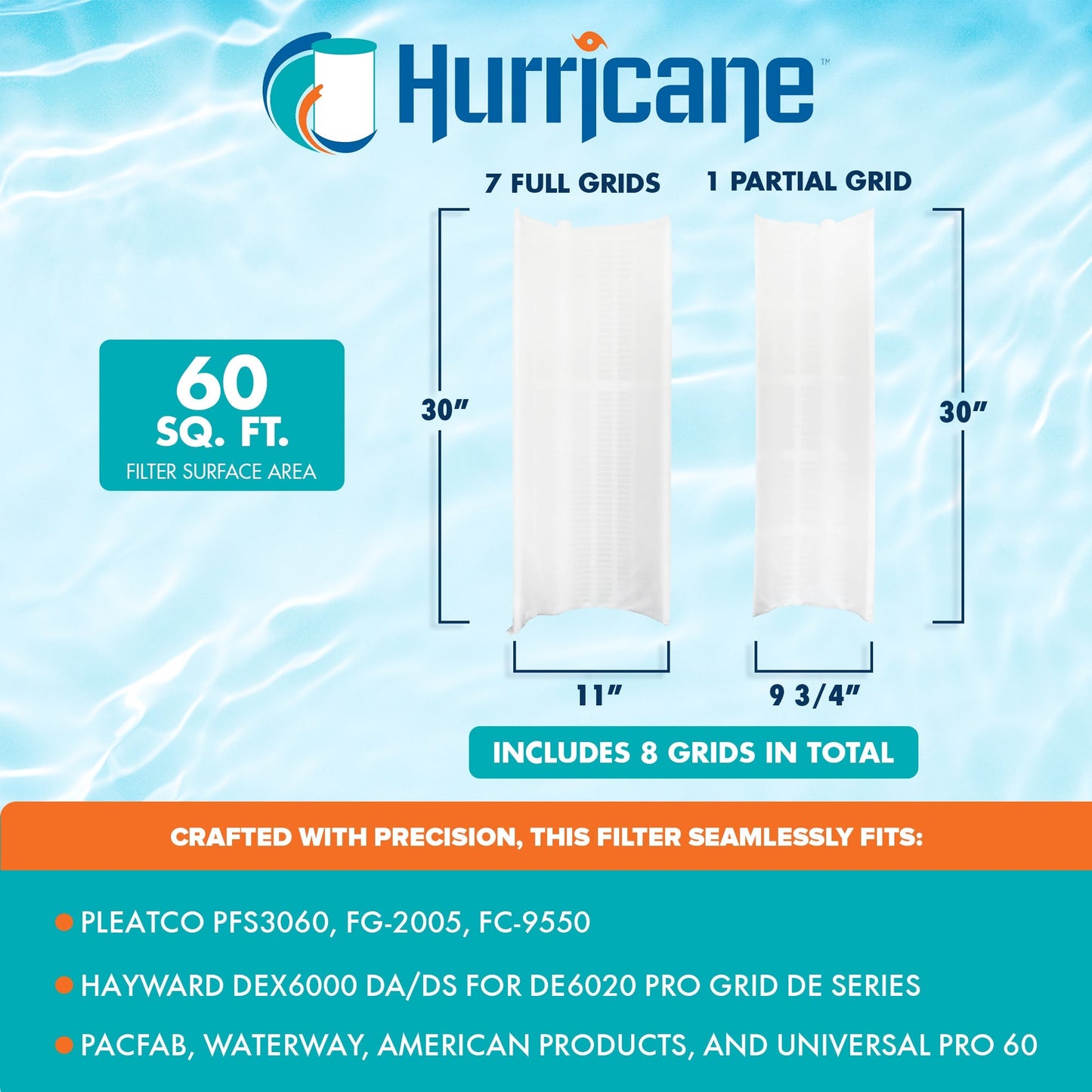 Hurricane HF-DE60-SET 60 Square Feet DE Grid Pool and Spa Filter Replacement