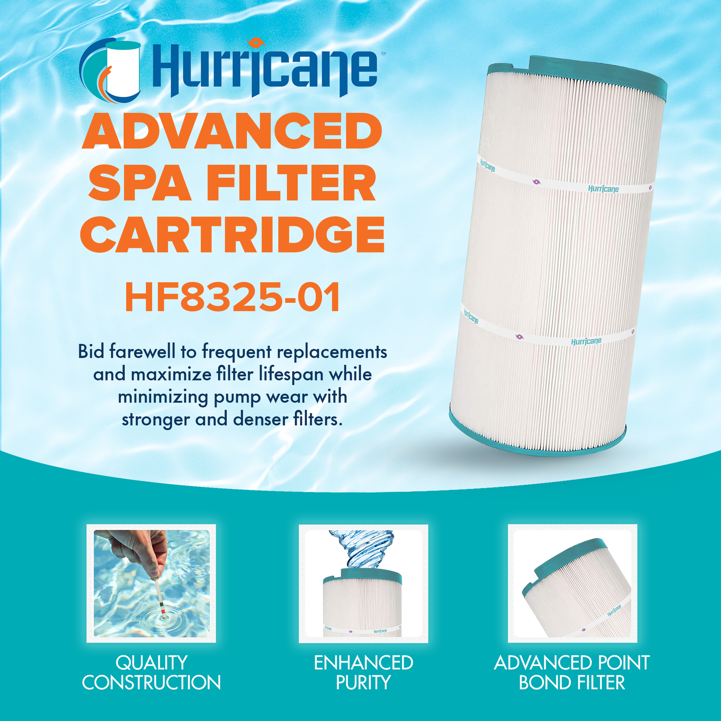 Hurricane Replacement Spa Filter Cartridge for PSD125U and Unicel C8325, 2 Pack
